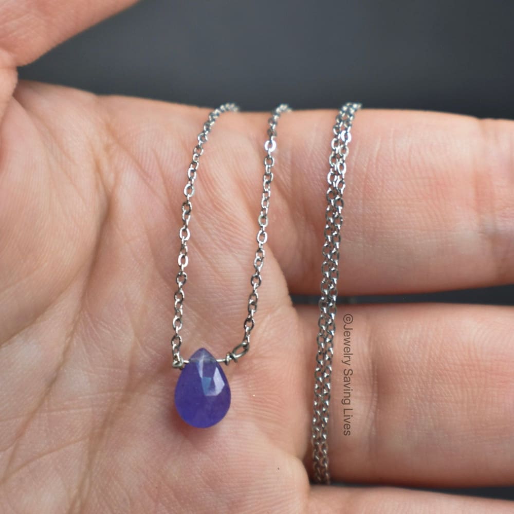 Tanzanite Teardrop Bar Necklace Necklaces Handmade Handcrafted