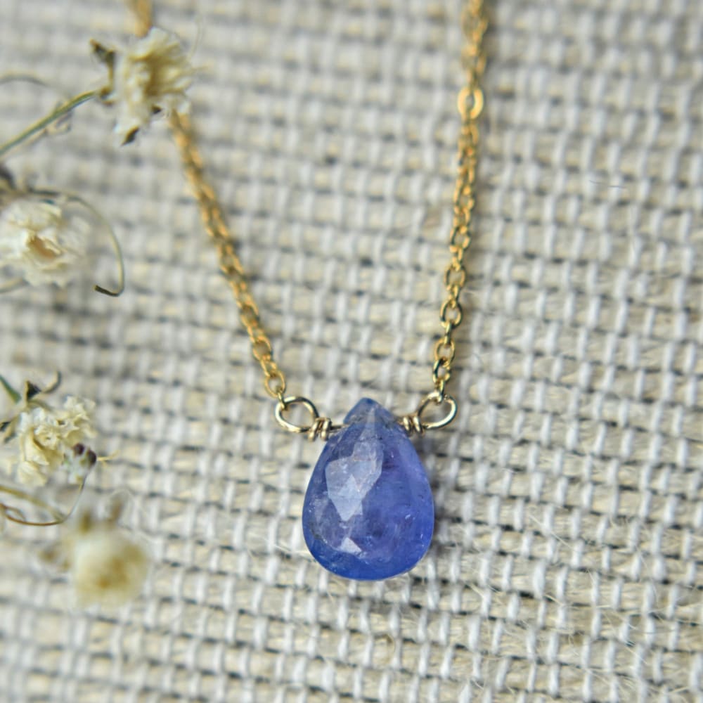 Tanzanite Teardrop Bar Necklace Necklaces Handmade Handcrafted