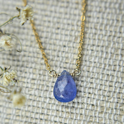 Tanzanite Teardrop Bar Necklace Necklaces Handmade Handcrafted