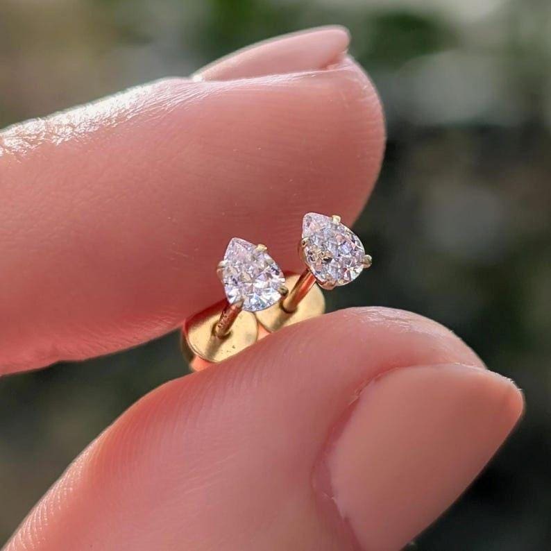 Micro Stud Teardrop - Lab Diamond Earrings Handmade Handcrafted