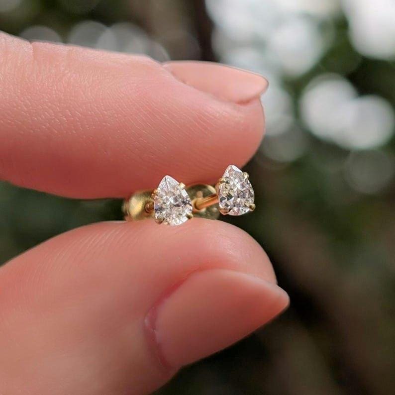 Micro Stud Teardrop - Lab Diamond Earrings Handmade Handcrafted