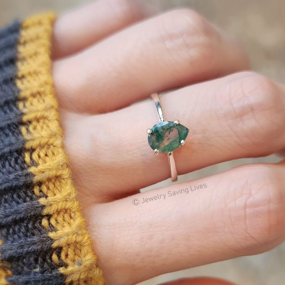 Teardrop Moss Agate Ring Rings Handmade Handcrafted