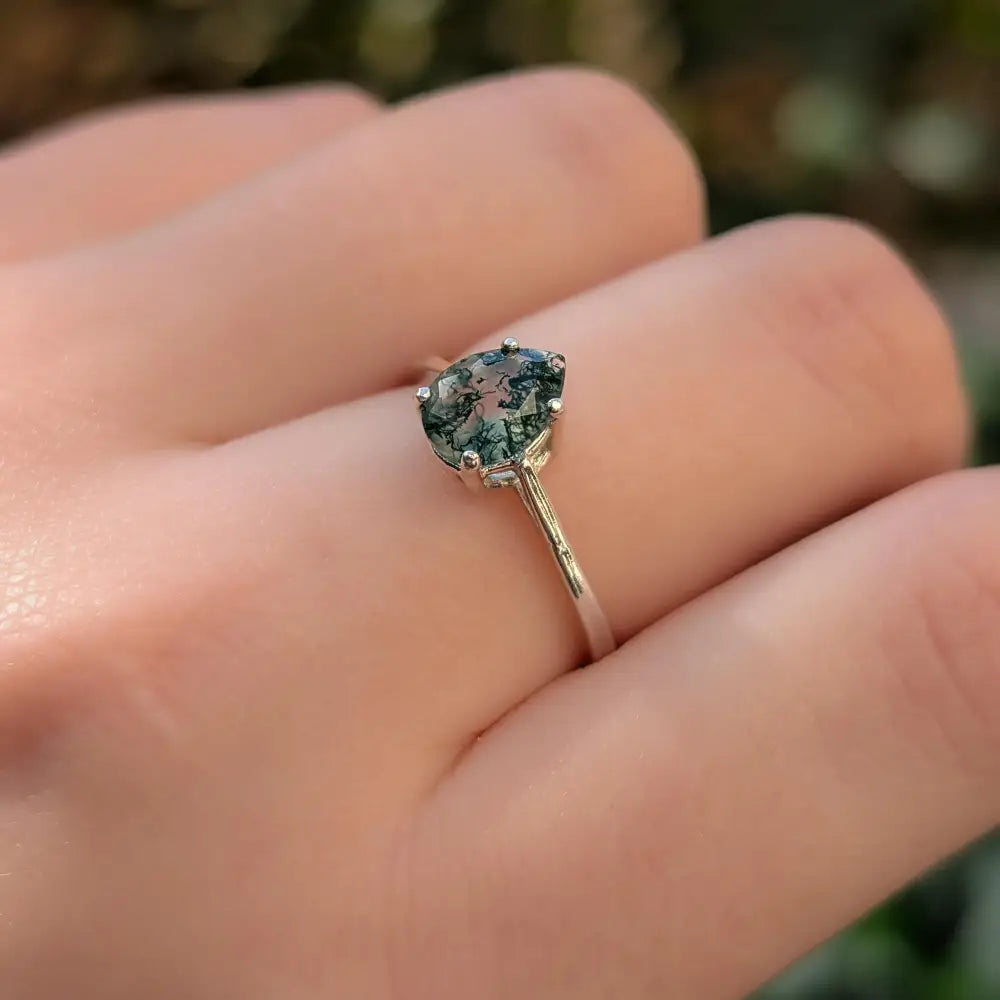 Teardrop Moss Agate Ring Rings Handmade Handcrafted
