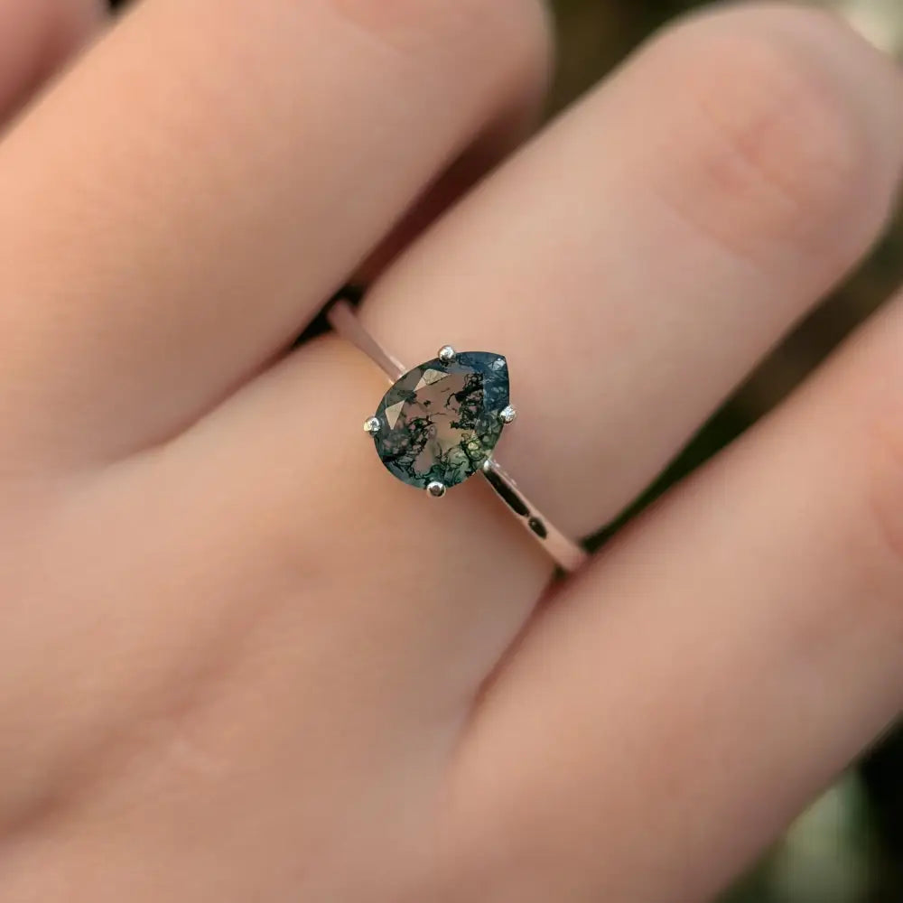 Teardrop Moss Agate Ring Rings Handmade Handcrafted