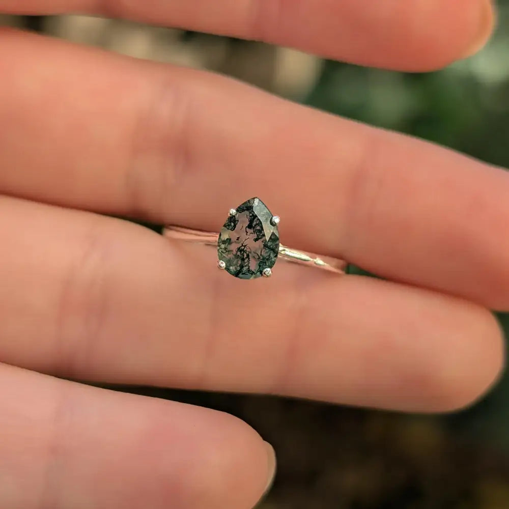 Teardrop Moss Agate Ring Rings Handmade Handcrafted