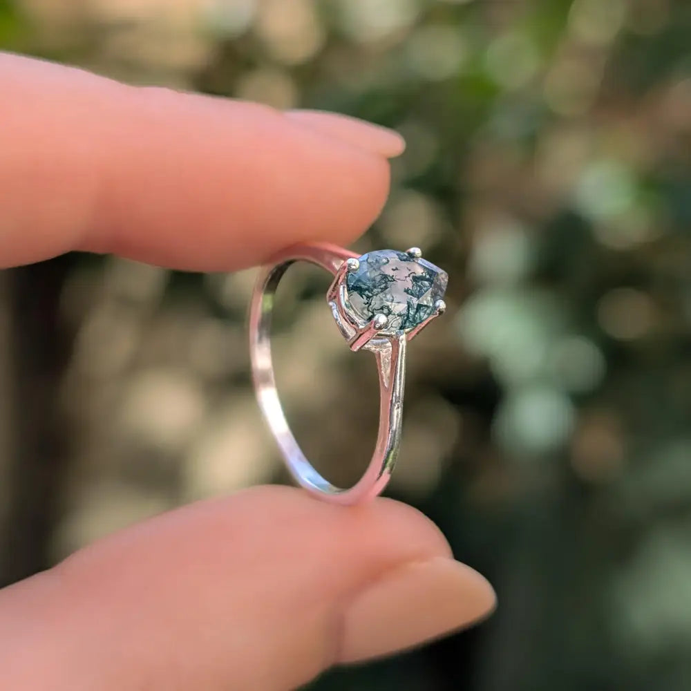 Teardrop Moss Agate Ring Rings Handmade Handcrafted
