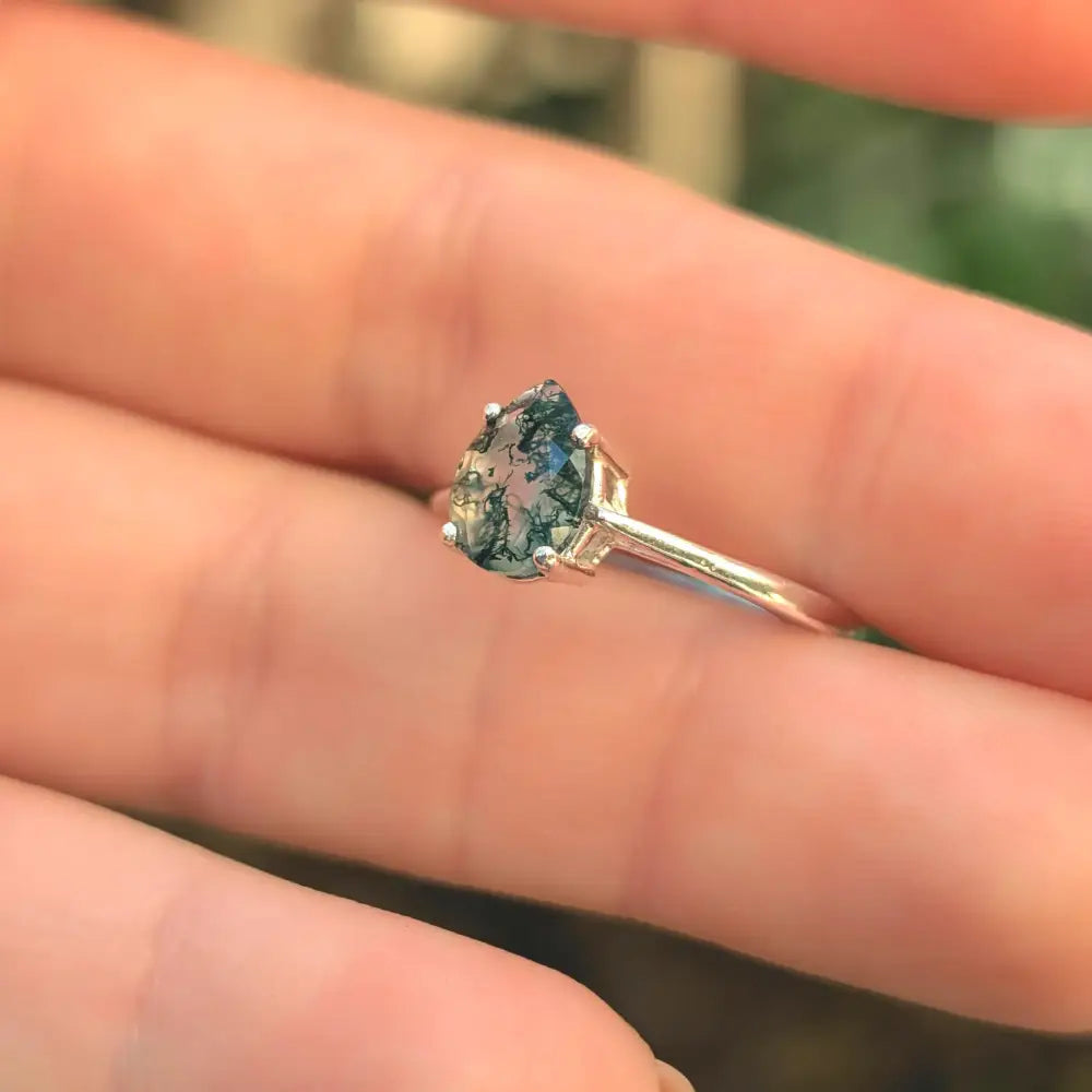 Teardrop Moss Agate Ring Rings Handmade Handcrafted