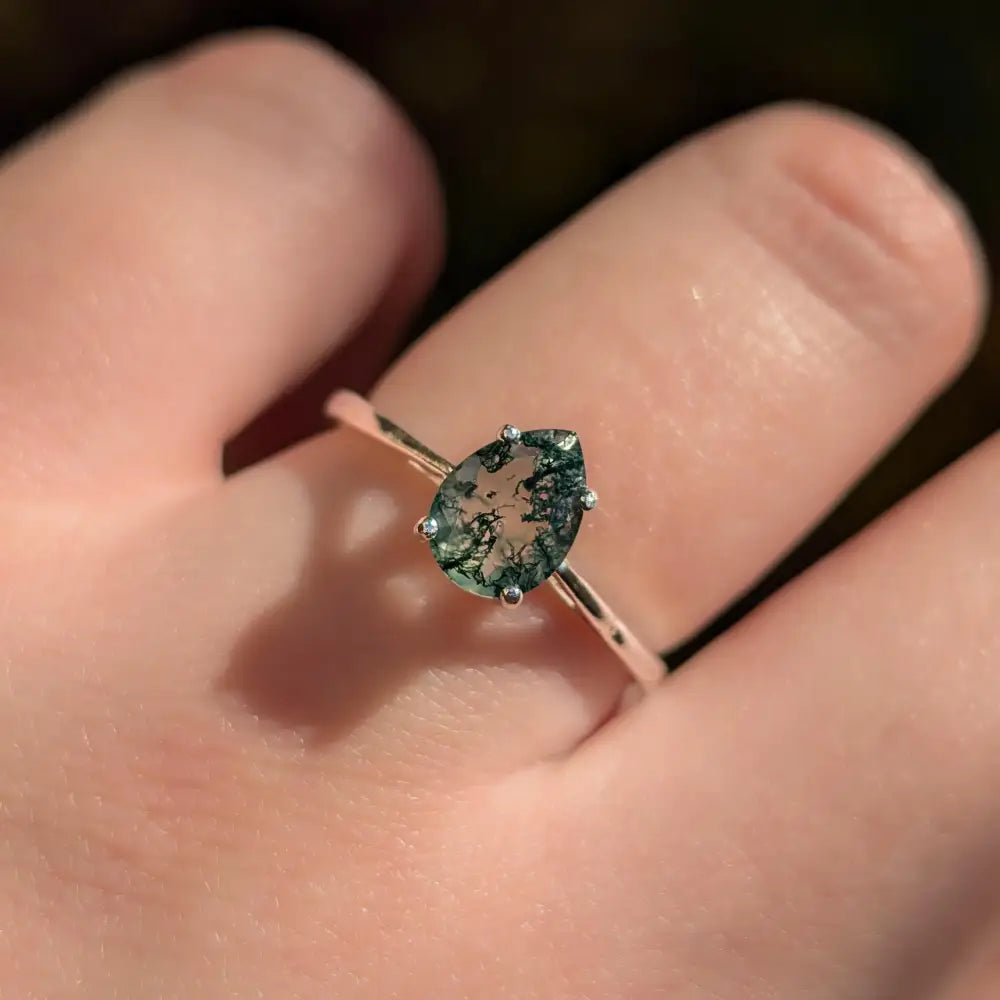 Teardrop Moss Agate Ring Rings Handmade Handcrafted