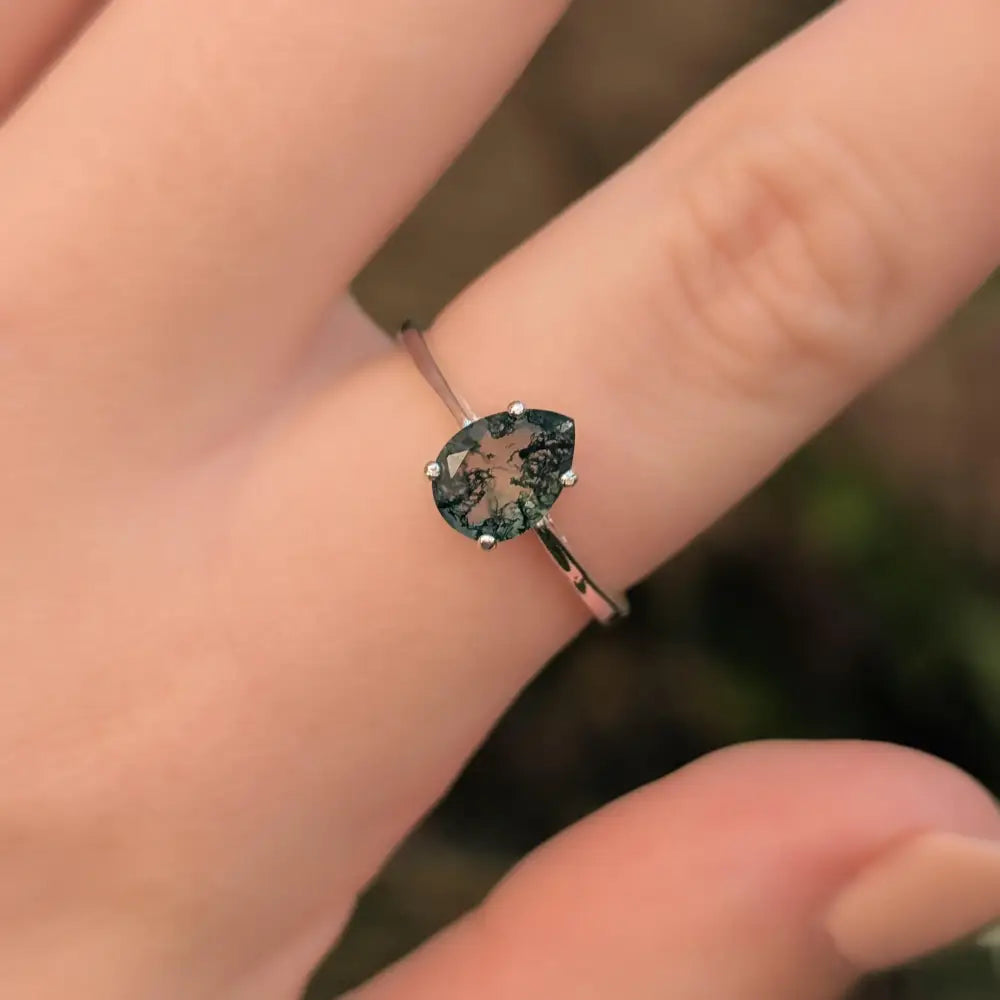 Teardrop Moss Agate Ring Rings Handmade Handcrafted