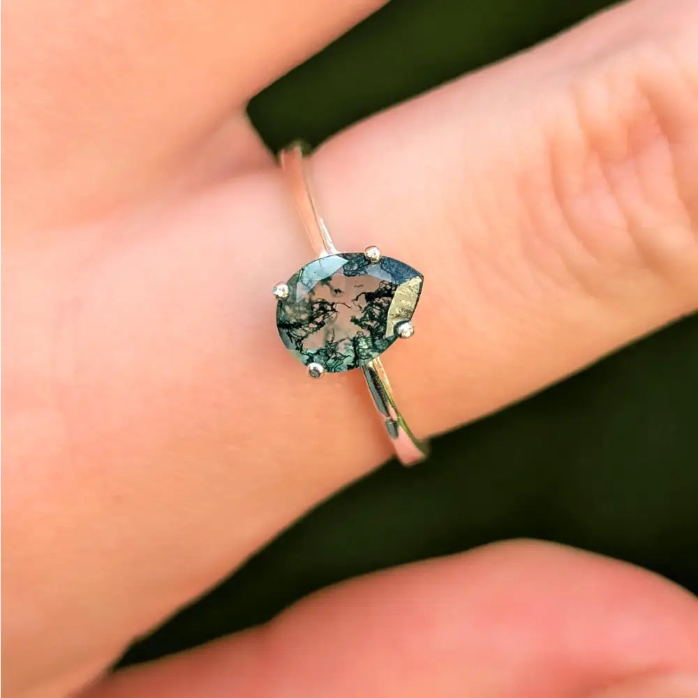 Teardrop Moss Agate Ring Rings Handmade Handcrafted