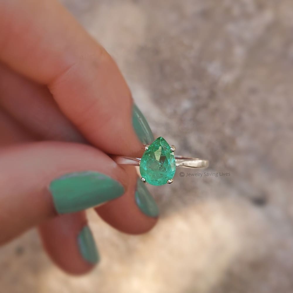 Teardrop Natural Emerald Doublet Ring Earrings Handmade Handcrafted