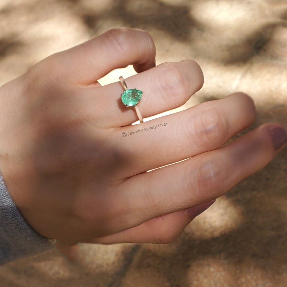 Teardrop Natural Emerald Doublet Ring Earrings Handmade Handcrafted