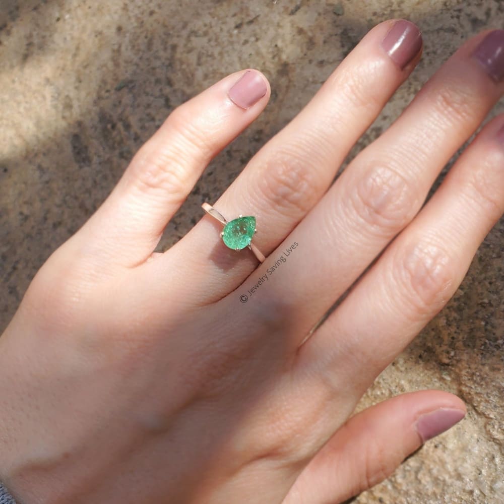 Teardrop Natural Emerald Doublet Ring Earrings Handmade Handcrafted