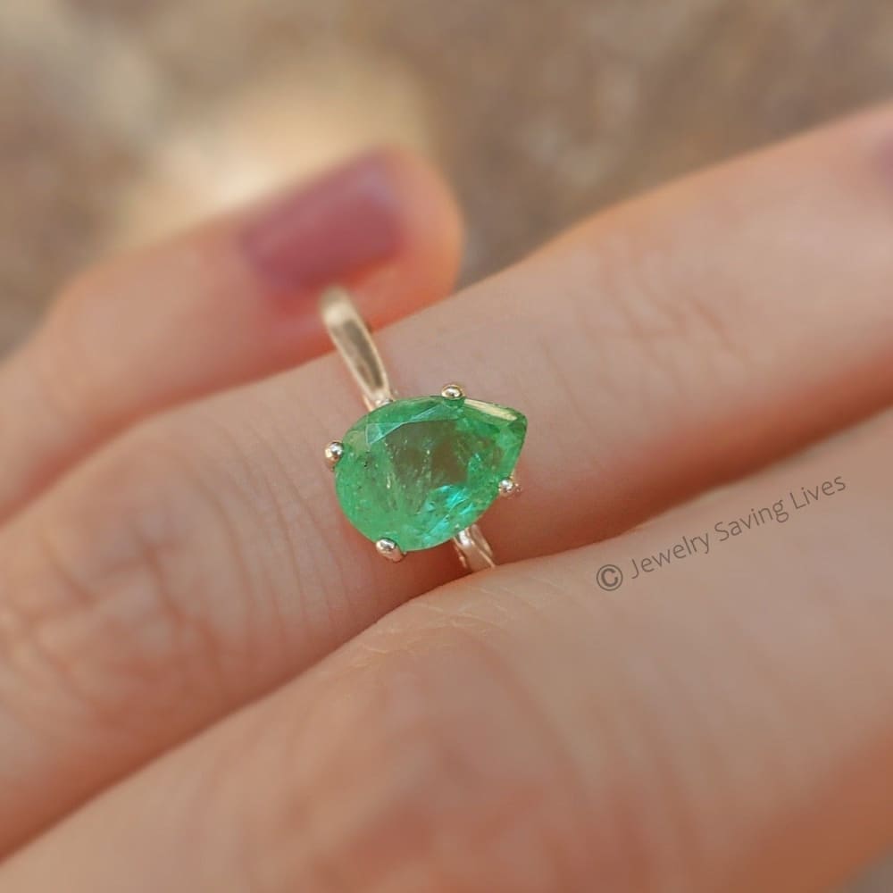 Teardrop Natural Emerald Doublet Ring Earrings Handmade Handcrafted