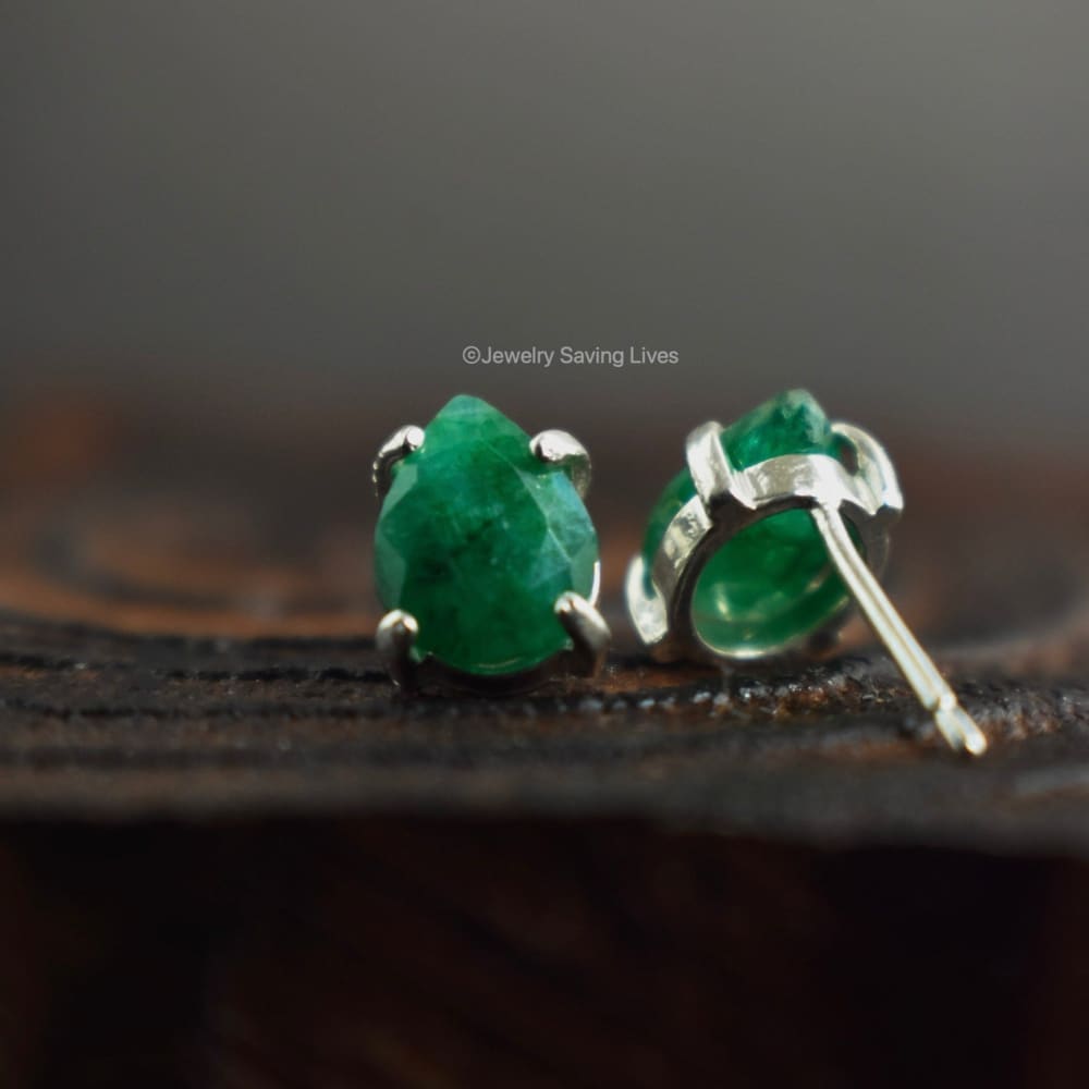 Teardrop Natural Emerald Earrings Earrings Handmade Handcrafted