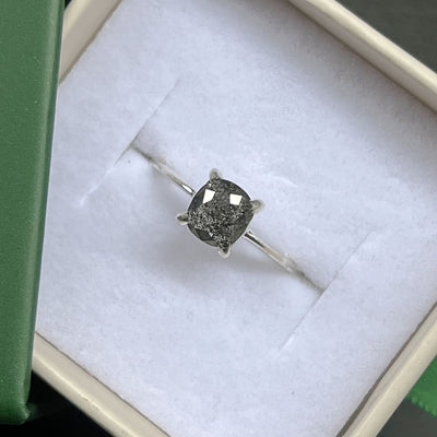 The Ash - Cushion Cut Salt and Pepper Diamond Ring (DC6001) Rings Handmade Handcrafted