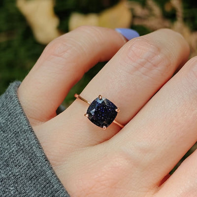 Gold ring featuring a square-cut blue sandstone in The Asher collection