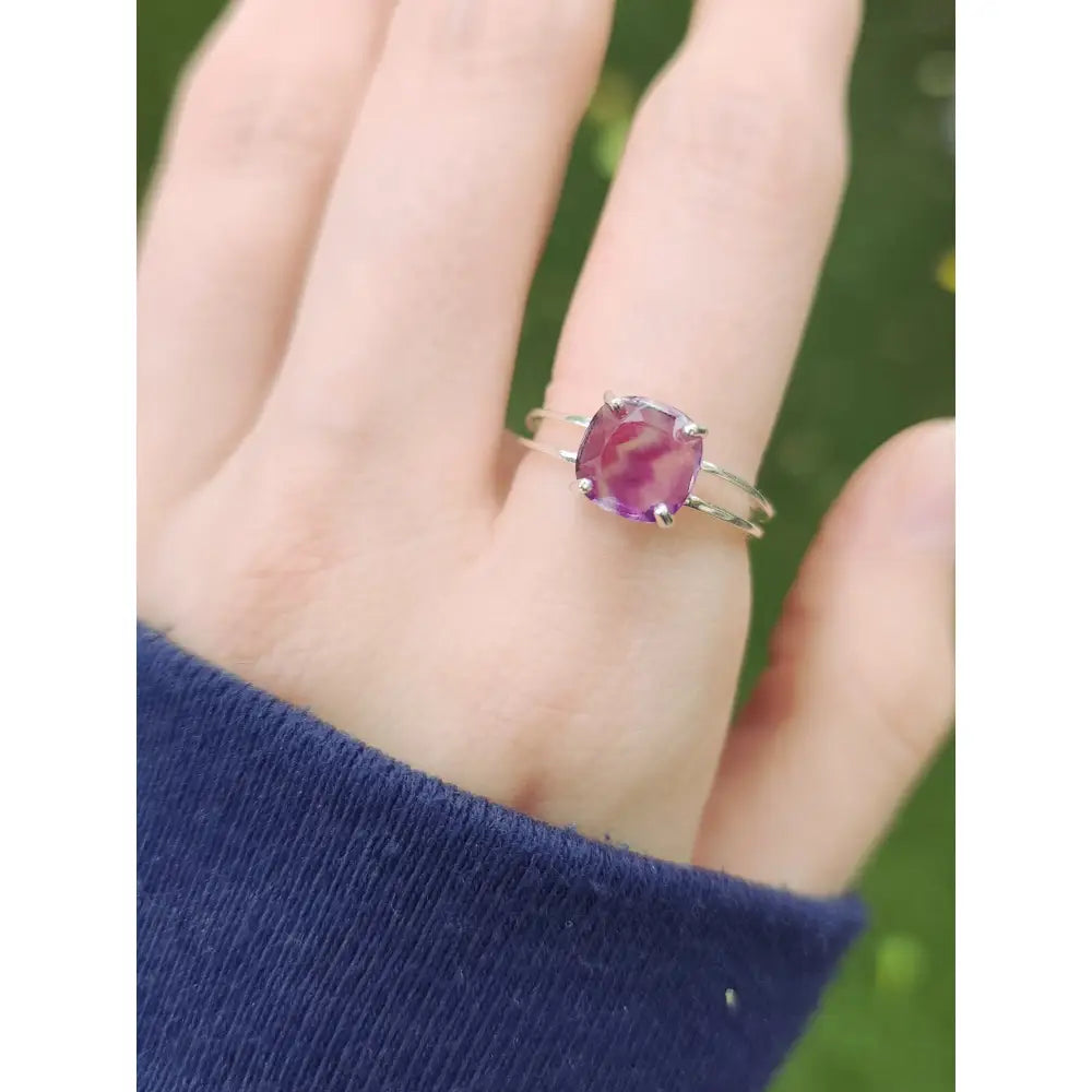 The Asher (double band) - Natural Bi-Color Fluorite Rings Handmade Handcrafted
