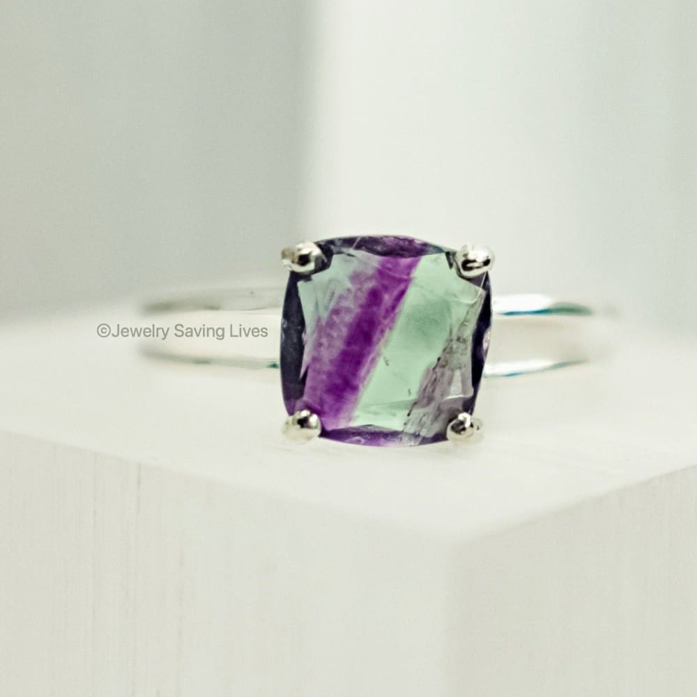 The Asher (double band) - Natural Bi-Color Fluorite Rings Handmade Handcrafted