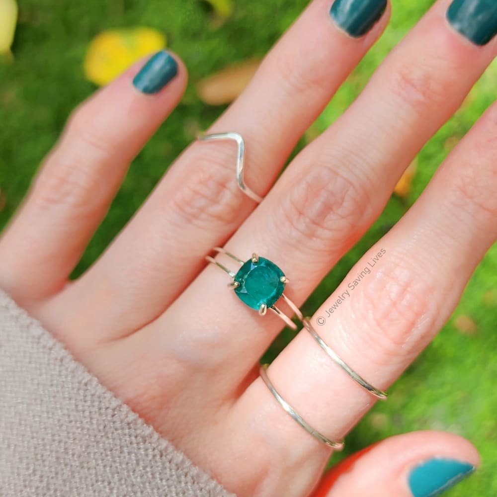 The Asher (double band) - Natural Emerald Rings Handmade Handcrafted