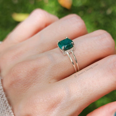 The Asher (double band) - Natural Emerald Rings Handmade JSL Made in USA