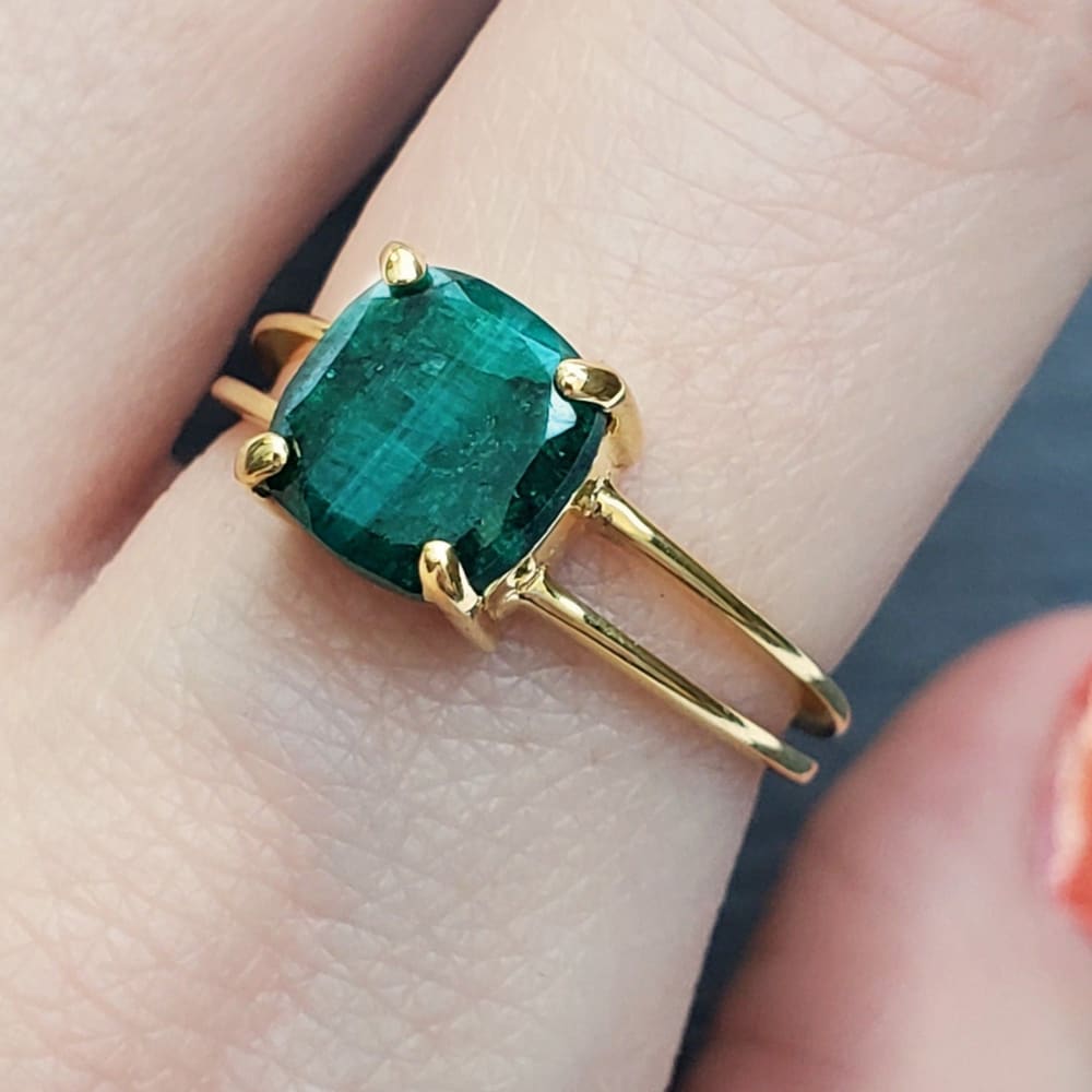 The Asher (double band) - Natural Emerald Rings Handmade JSL Made in USA