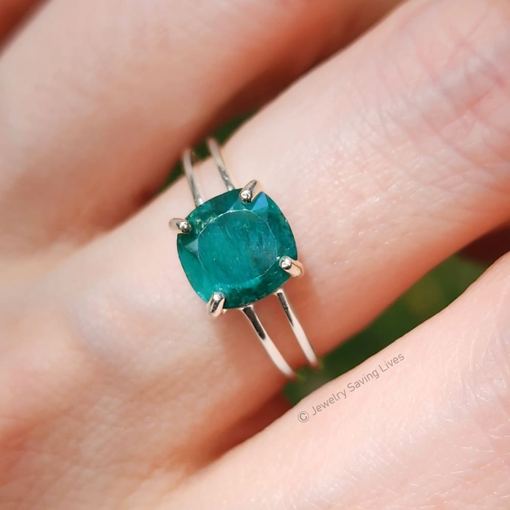 The Asher (double band) - Natural Emerald Rings Handmade JSL Made in USA