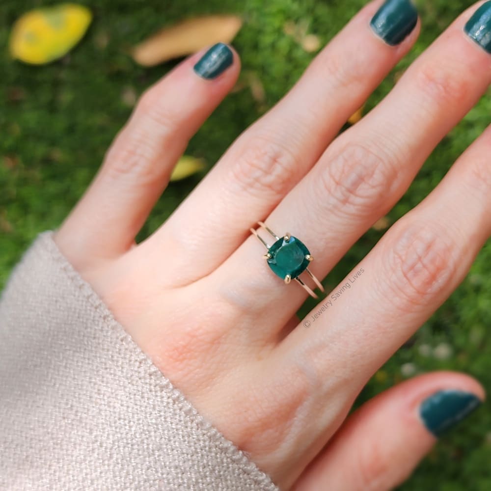 The Asher (double band) - Natural Emerald Rings Handmade JSL Made in USA