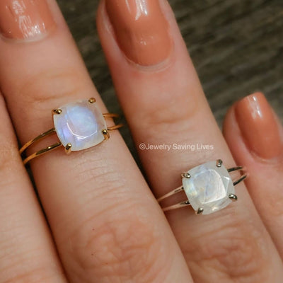 The Asher (double band) - Natural Moonstone Rings Handmade JSL Made in USA