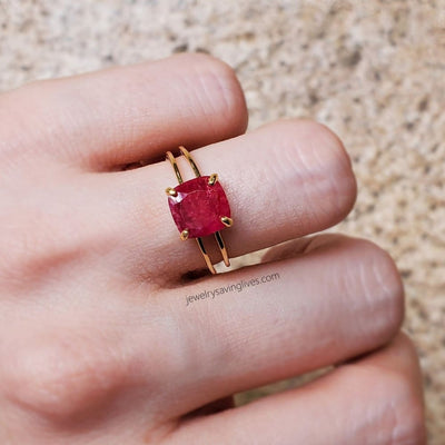 The Asher (double band) - Natural Ruby Rings Handmade JSL Made in USA