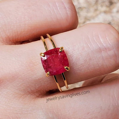 The Asher (double band) - Natural Ruby Rings Handmade JSL Made in USA