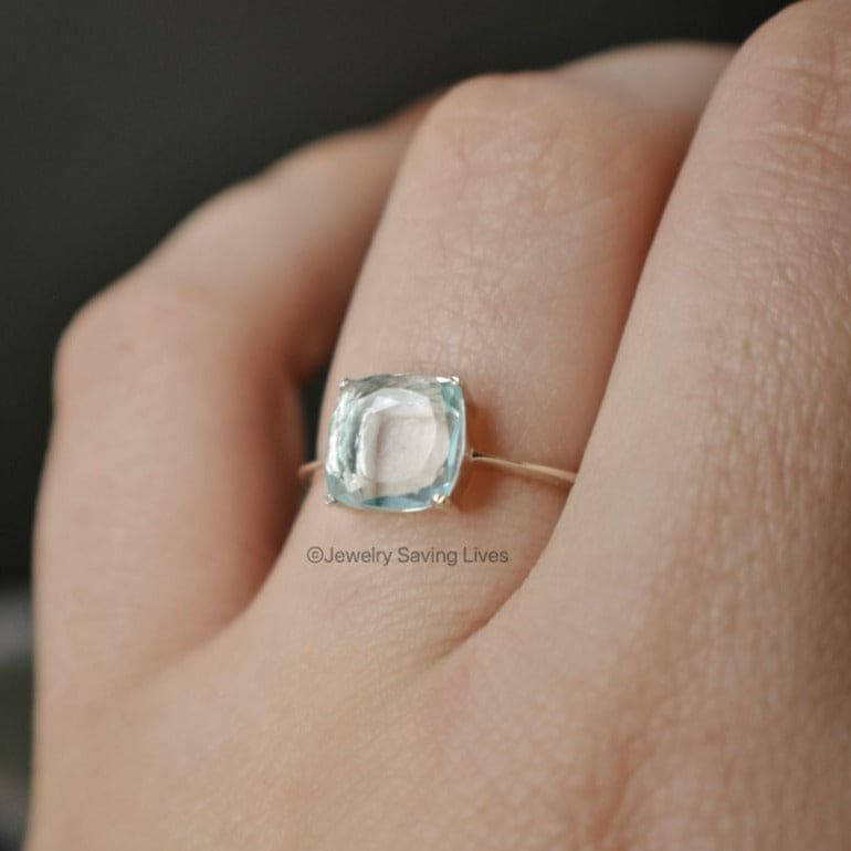 Silver ring with 8x8mm natural aquamarine in simple setting - The Asher Natural Aquamarine