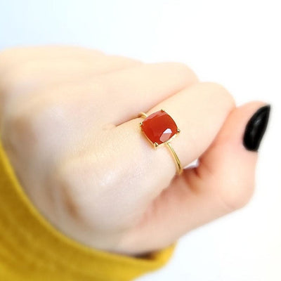 Gold ring featuring a square red natural carnelian gemstone from The Asher collection