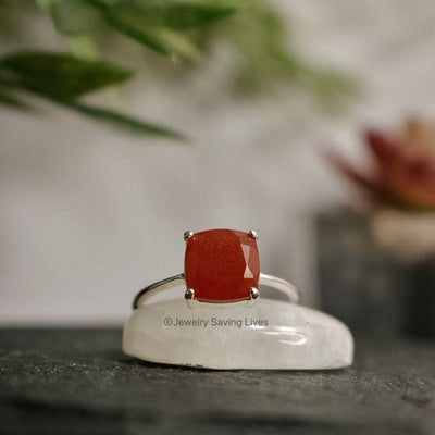 Silver ring featuring a square-cut natural carnelian gemstone, The Asher design