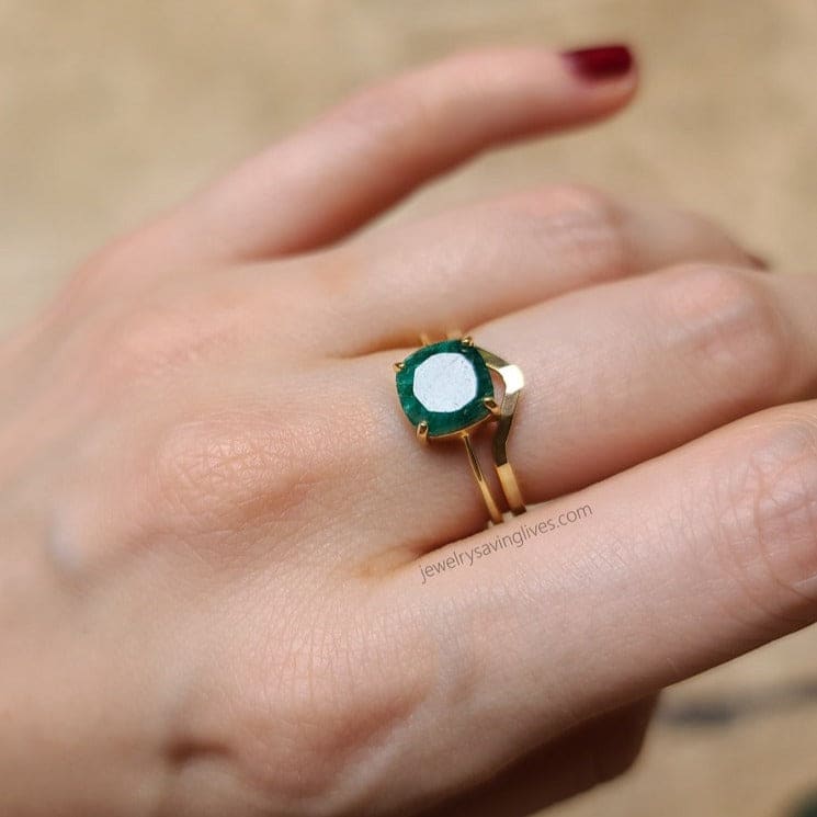 The Asher - Natural Emerald & Shadow Band Set Rings Handmade Handcrafted