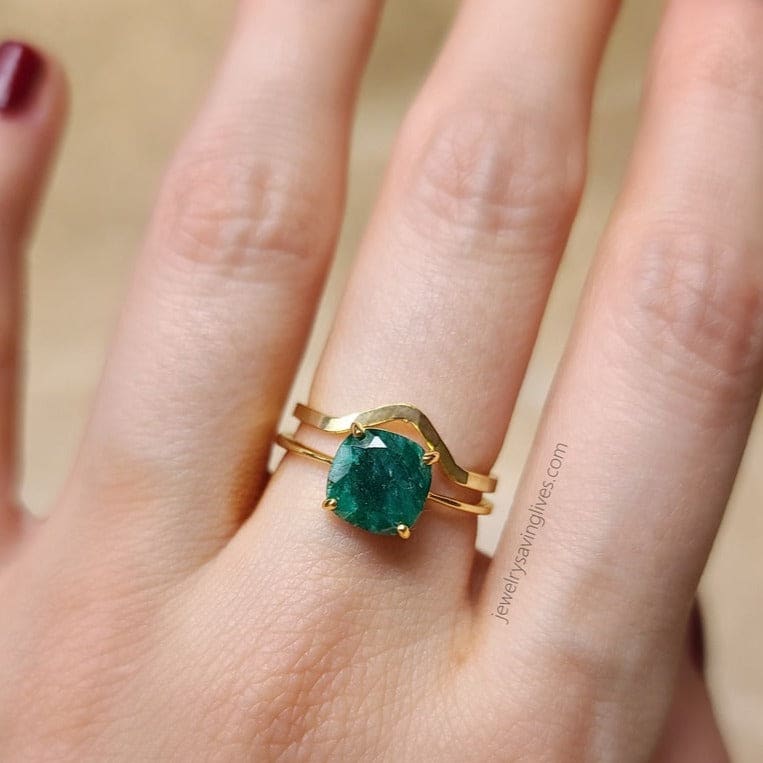 The Asher - Natural Emerald & Shadow Band Set Rings Handmade Handcrafted