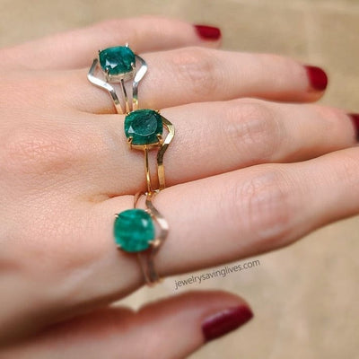 The Asher - Natural Emerald & Shadow Band Set Rings Handmade Handcrafted