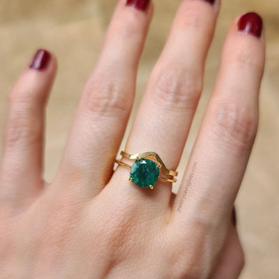 The Asher - Natural Emerald & Shadow Band Set Rings Handmade Handcrafted