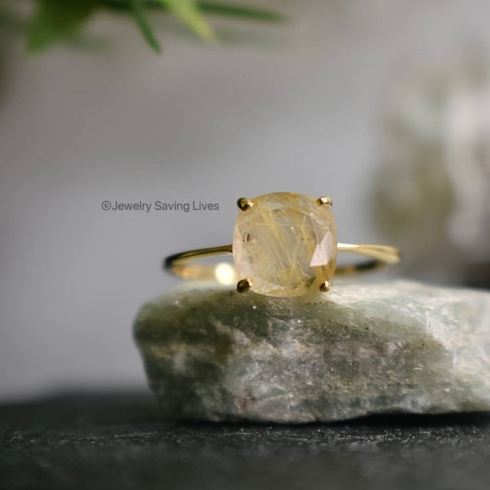 The Asher - Natural Golden Rutilated Quartz Rings Handmade Handcrafted