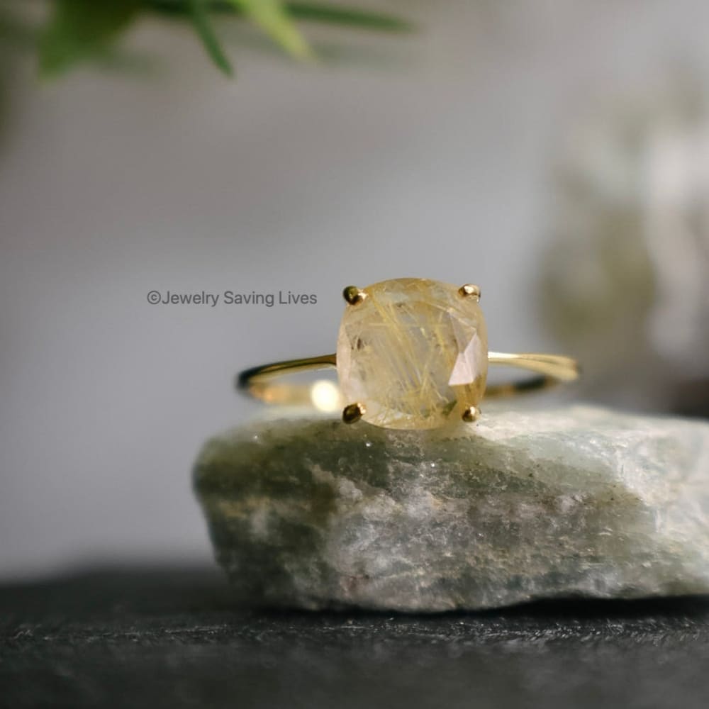 The Asher - Natural Golden Rutilated Quartz Rings Handmade JSL Made in USA