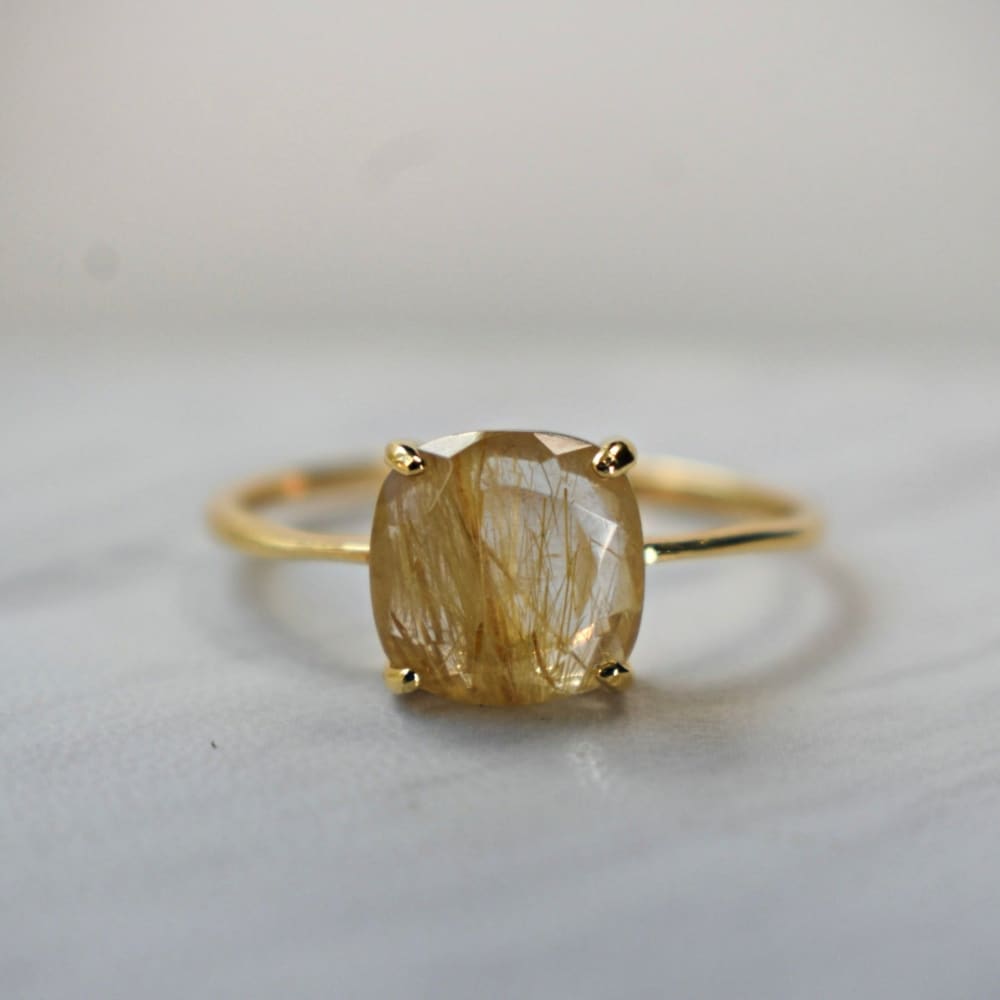 The Asher - Natural Golden Rutilated Quartz Rings Handmade Handcrafted