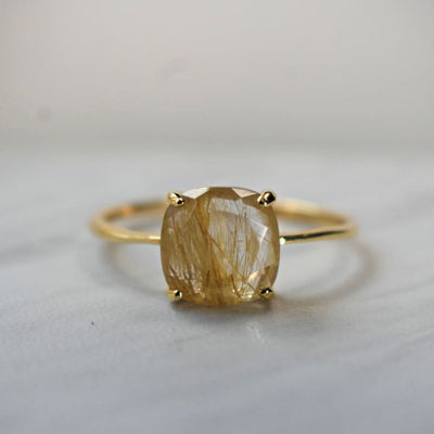 The Asher - Natural Golden Rutilated Quartz Rings Handmade JSL Made in USA