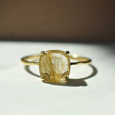 The Asher - Natural Golden Rutilated Quartz Rings Handmade JSL Made in USA