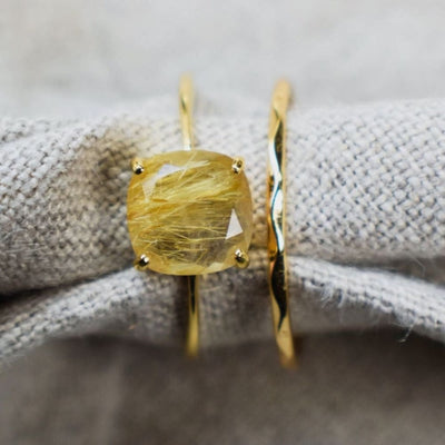 The Asher - Natural Golden Rutilated Quartz Rings Handmade JSL Made in USA