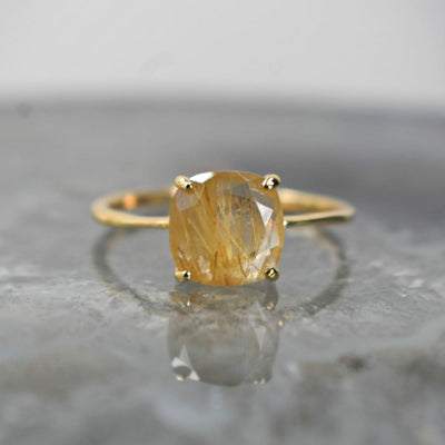 The Asher - Natural Golden Rutilated Quartz Rings Handmade JSL Made in USA