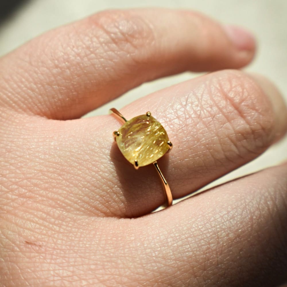 The Asher - Natural Golden Rutilated Quartz Rings Handmade Handcrafted