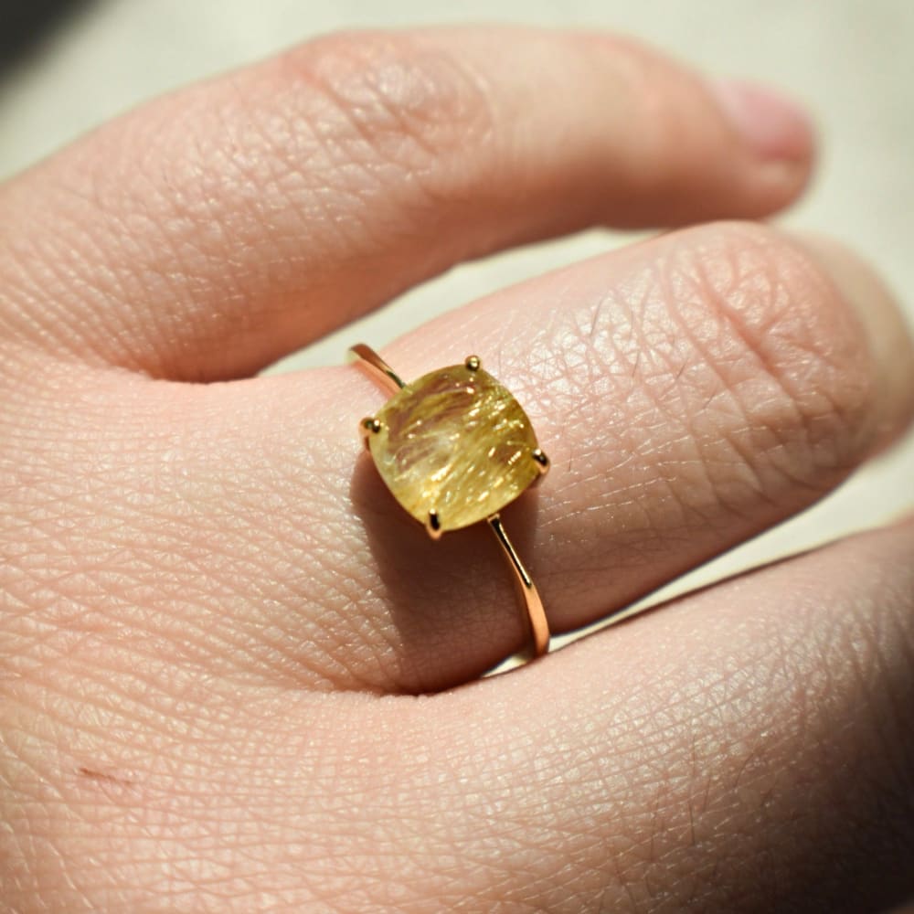 The Asher - Natural Golden Rutilated Quartz Rings Handmade JSL Made in USA