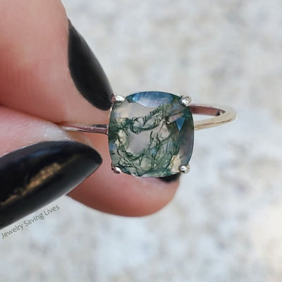 The Asher - Natural Moss Agate Rings Handmade JSL Made in USA