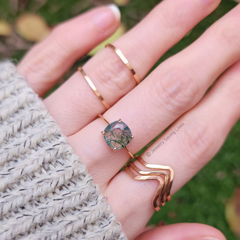 The Asher - Natural Moss Agate Rings Handmade Handcrafted