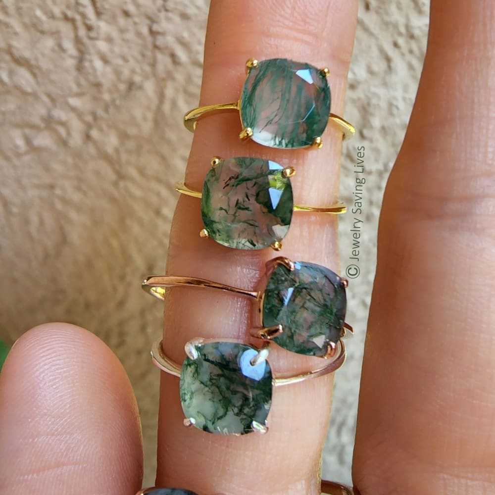 The Asher - Natural Moss Agate Rings Handmade JSL Made in USA